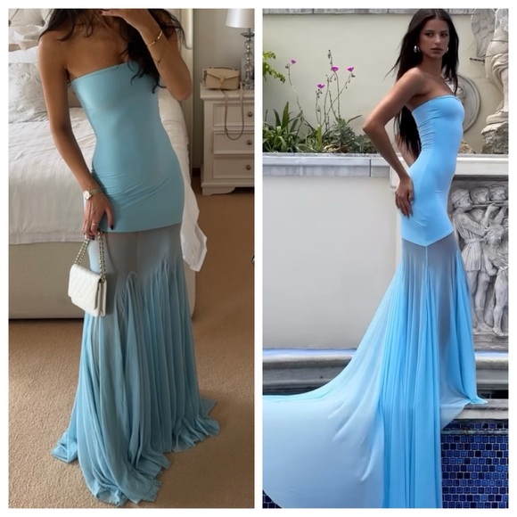 Deme by Gabriella Maxi Dress Light Blue Dahlia Gown Strapless size M - Picture 1 of 11